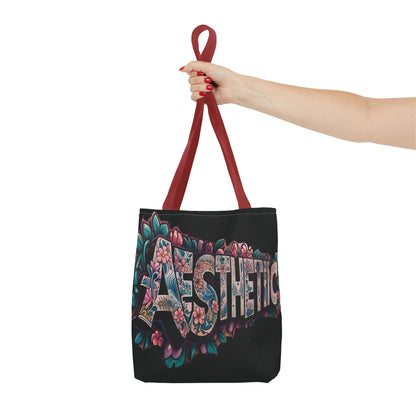 Eye-Catching - Aesthetic - Black Floral Tote Bag - Shopping Bag - Eco-Friendly Grocery Tote - Boho Style Handbag - Gift  for Art Lovers - Travel Accessory -