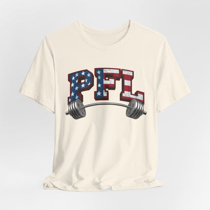PFL Patriot Fit Life T-Shirt | American Flag Barbell Weightlifting Tee – LIVE FIT