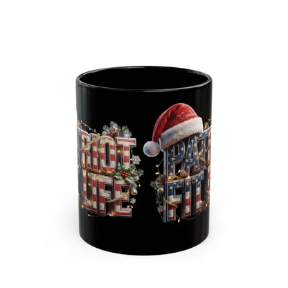 Patriot Fit Life Christmas Coffee Mug - Santa Hat Flag Lettering | 11oz & 15oz