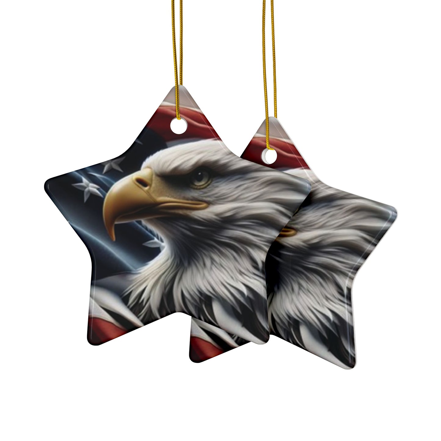 Patriotic Eagle Ornaments - American Flag Backdrop - 2 Sided Same Pic -