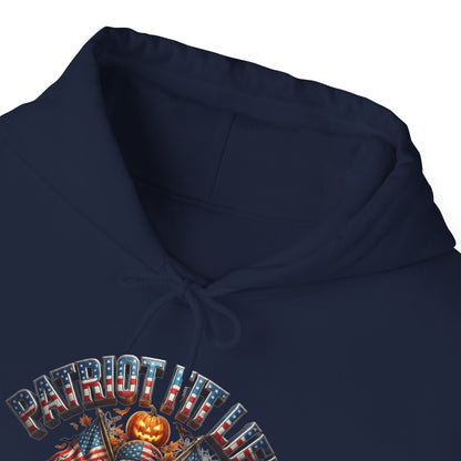 Patriot Fit Life Halloween Hoodie - Skull Crossed Flags & Pumpkins | Warrior Edition | Unisex S-5XL