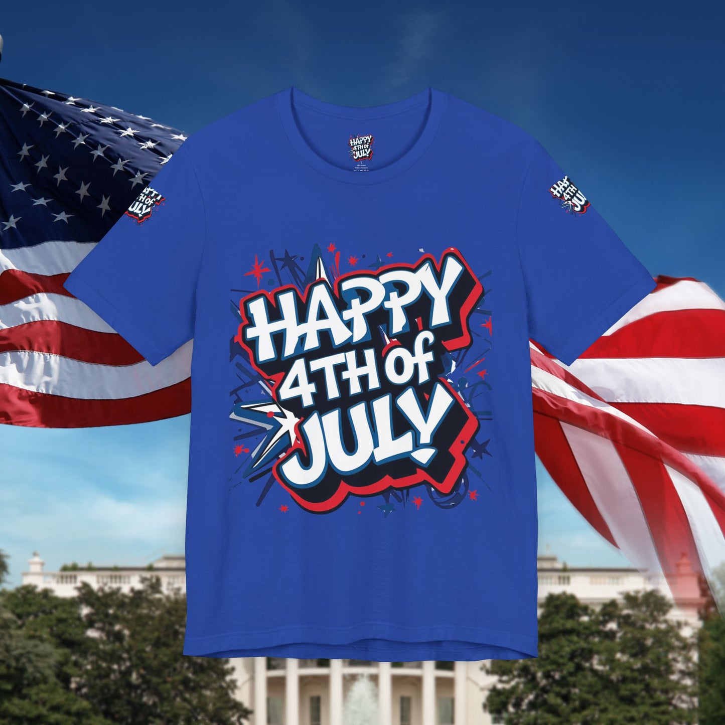 Happy 4th Of July Unisex Jersey Short Sleeve Tee, Independence Day T-Shirt, Patriotic Shirt, Red White Blue Tee, USA Celebration Top