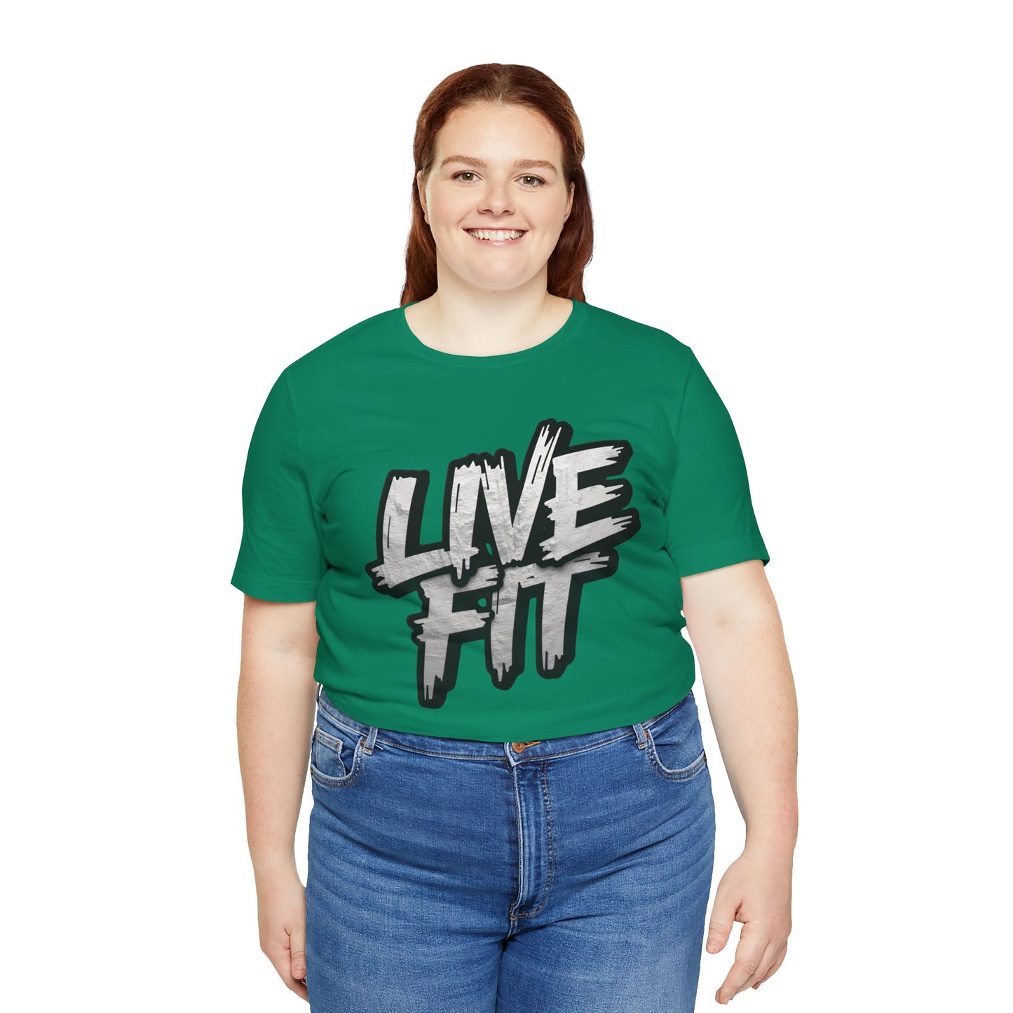 LIVE FIT Unisex Jersey Tee - Fitness Shirt - XS - 4XL -  Workout Apparel -  Motivational T-Shirt - Casual Wear - Gift for Fitness Enthusiasts