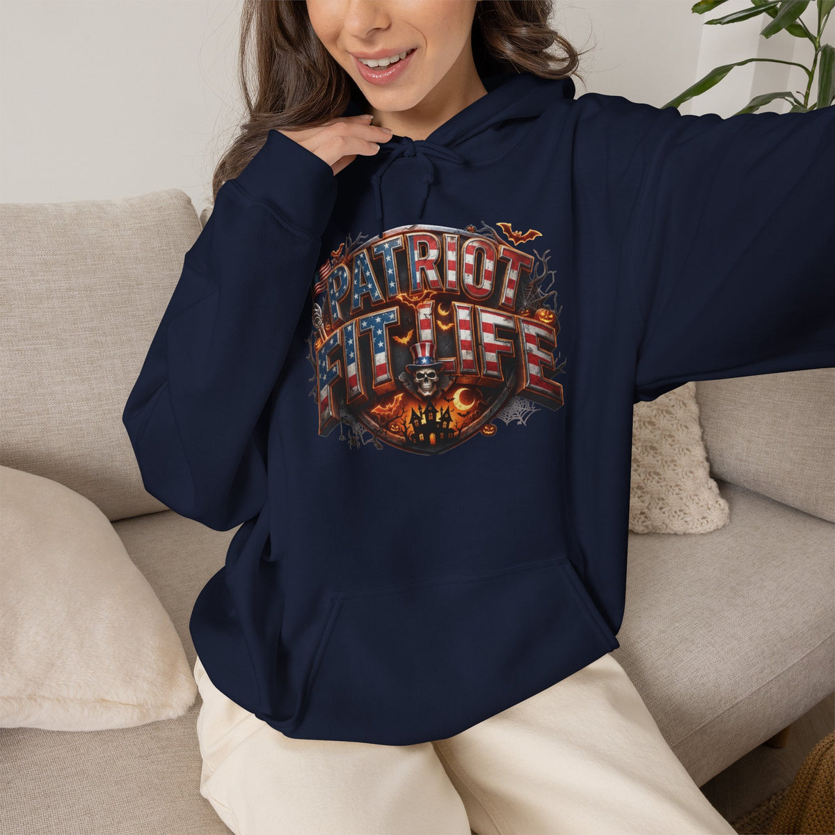 Patriot Fit Life Halloween Graphic Hoodie — American Flag Eagle Vintage Design
