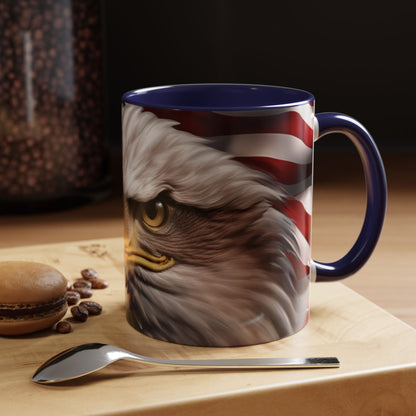 Patriotic Bald Eagle Coffee Mug - American Flag Accent - 11oz/15oz - Multiple Colors