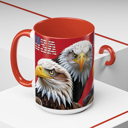 Patriotic Bald Eagle Accent Mug - Red White & Blue - 11oz/15oz - 4 Colors