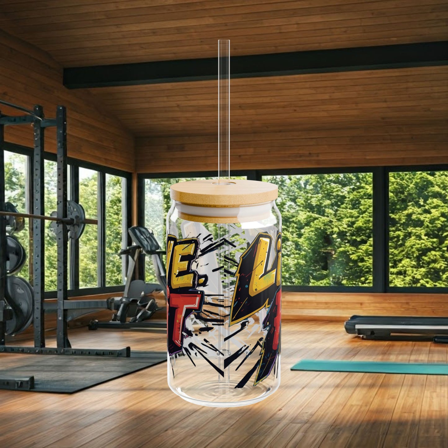 Live Fit Sipper Glass - 16oz Motivational Drink ware - Fitness Gift - Workout Accessories -  Hydration Bottle - Gym Essential