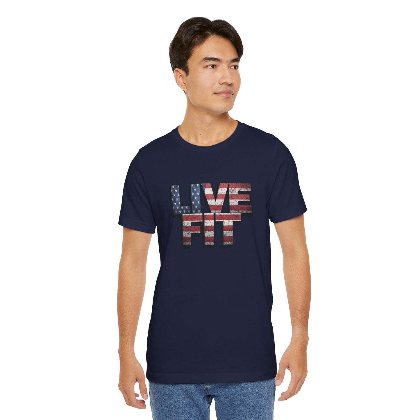 LIVE FIT Patriotic T-Shirt - American Flag Red White Blue - Unisex Fitness Tee