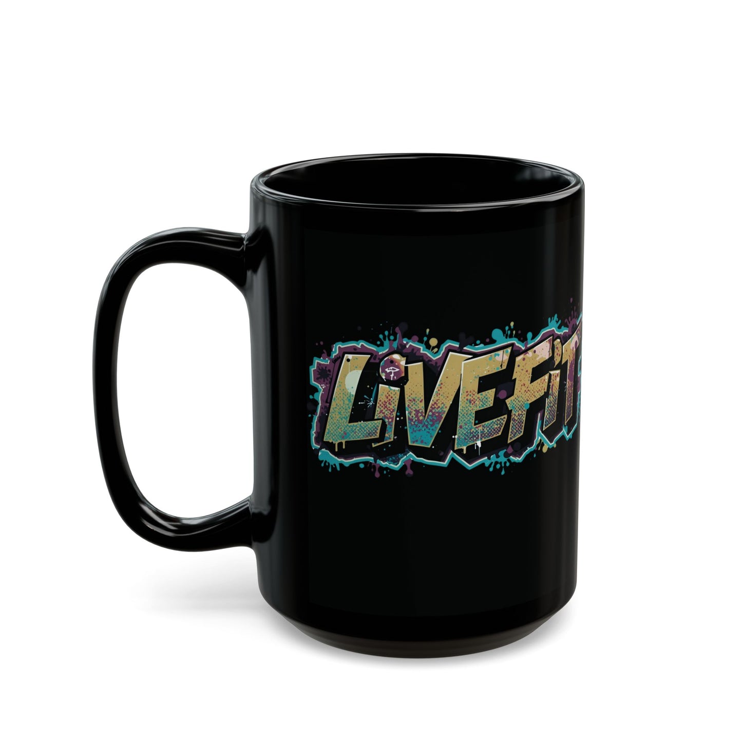 Fitness Motivational Mug - Live Fit Coffee Cup - Workout Gift -  Gym Drink-ware -  Black Mug for Fitness Enthusiasts - Christmas Gift