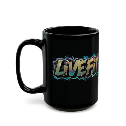 Fitness Motivational Mug - Live Fit Coffee Cup - Workout Gift -  Gym Drink-ware -  Black Mug for Fitness Enthusiasts - Christmas Gift