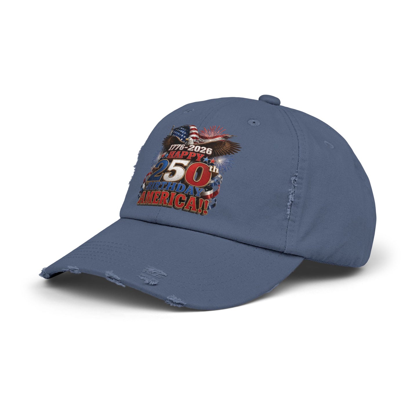 250th American Flag Fireworks Distressed Cap — 1776-2026 Patriotic Hat