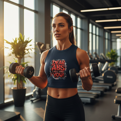 Dear Abs I Will Find You! - Racer Tank Top - Fit & Fun - Women's Crop Top - Fitness - Sizes - XS - 2XL
