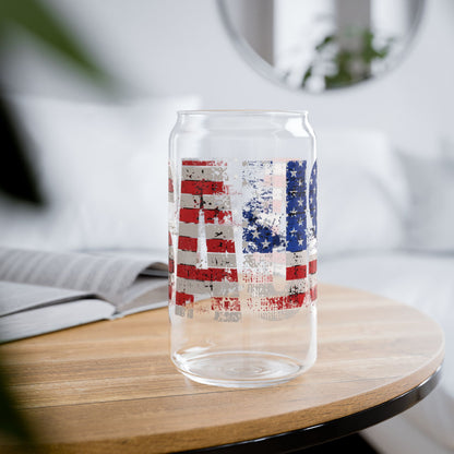 💥 USA Pride 💥 16 oz 💥 Clear 💥 Tempered 💥 Sipper Glass 💥Gasket-Push Bamboo Lid 💥
