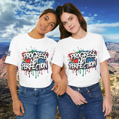 💥 Vibrant   💥   Eye-catching   💥   Motivational    💥 All  Over Print   💥 Unisex T-shirt  💥   Progress  Not  Perfection   💥  Art-Inspired   💥  Apparel  💥  Sizes  XS  x  4XL 💥