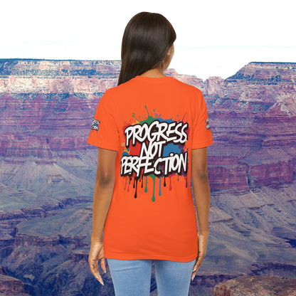 💥 Vibrant   💥   Eye-catching   💥   Motivational    💥 All  Over Print   💥 Unisex T-shirt  💥   Progress  Not  Perfection   💥  Art-Inspired   💥  Apparel  💥  Sizes  XS  x  4XL 💥