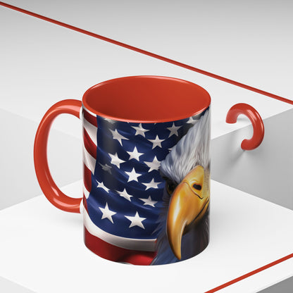 Patriotic Bald Eagle Coffee Mug - American Flag Accent - 11oz/15oz - Multiple Colors