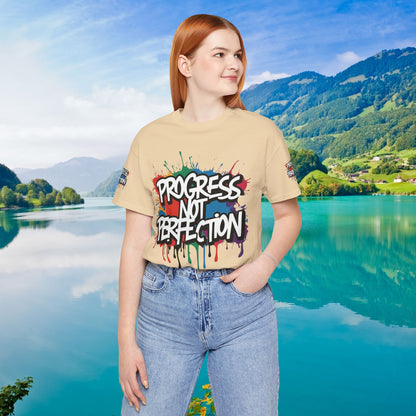 💥 Vibrant   💥   Eye-catching   💥   Motivational    💥 All  Over Print   💥 Unisex T-shirt  💥   Progress  Not  Perfection   💥  Art-Inspired   💥  Apparel  💥  Sizes  XS  x  4XL 💥