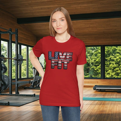 LIVE FIT Patriotic T-Shirt - American Flag Red White Blue - Unisex Fitness Tee
