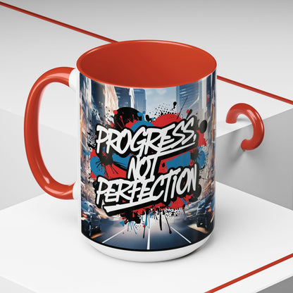 Progress Not Perfection! Graffiti Style Mug - Vibrant Design - 11oz/15oz - 8 Colors