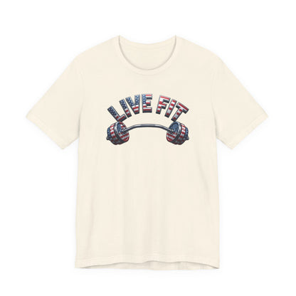 LIVE FIT American Flag Barbell T-Shirt | Patriotic Gym Tee – LIVE FIT