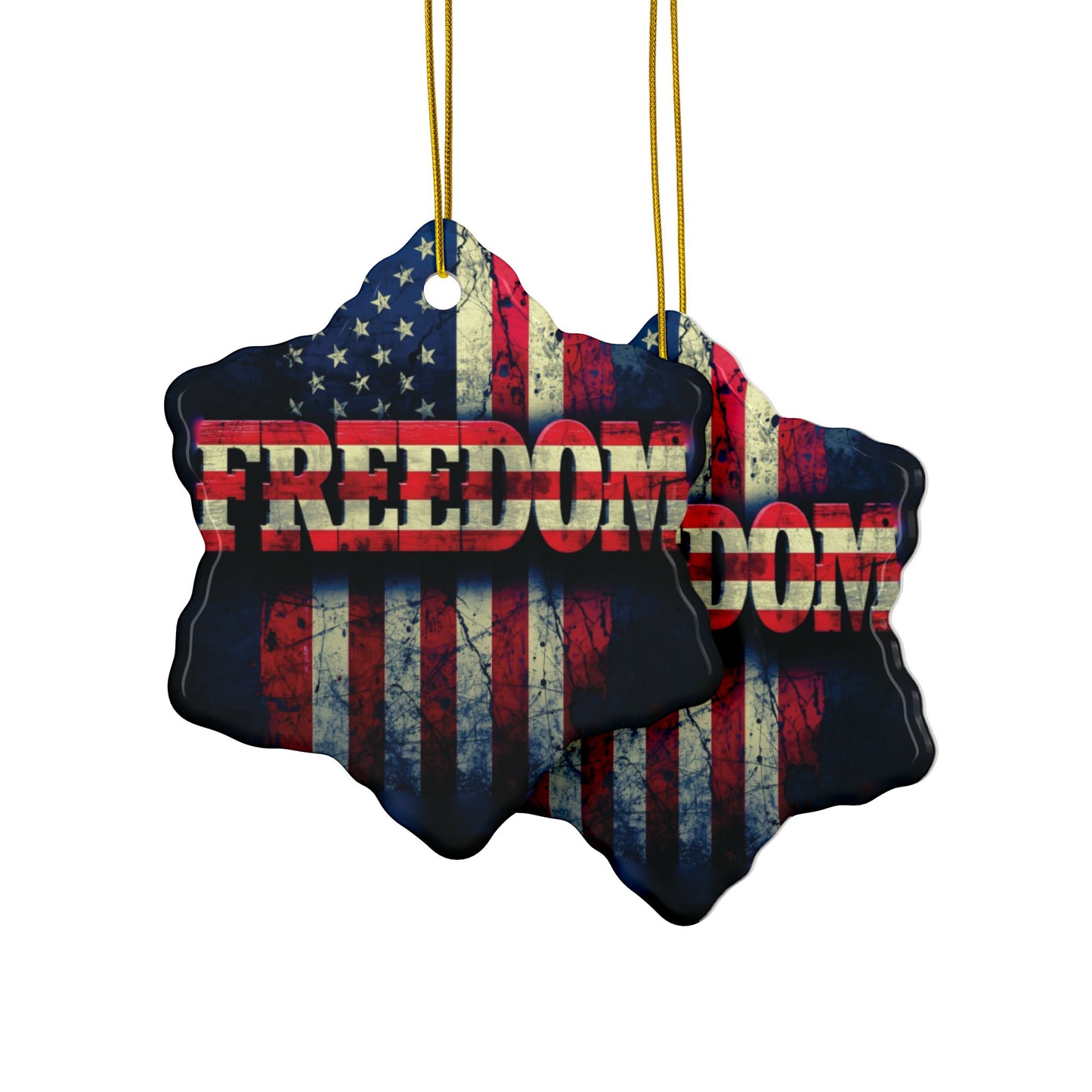 Patriotic Ornaments - Freedom American Flag Design - Red White & Blue - Same Design Both Sides