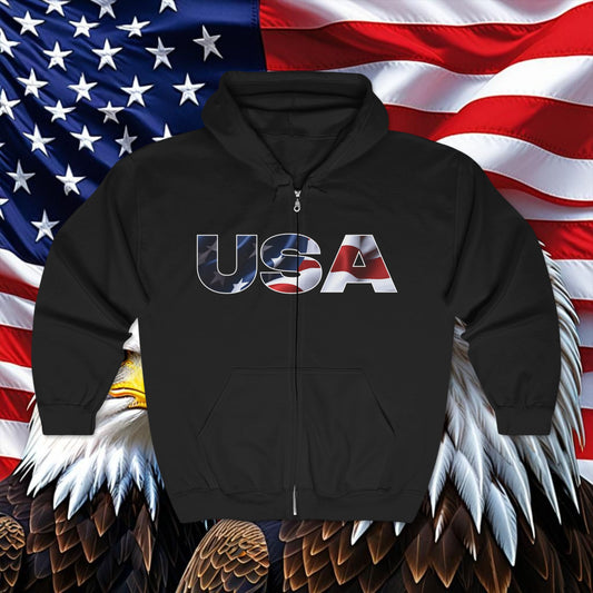 💥 USA 💥 Red  White  &  Blue 💥 Full  Zip 💥 Hooded  Sweatshirt 💥 4  Colors 💥 Sport  Grey 💥 Black 💥 Dark  Heather 💥 Navy 💥 Sizes  S  -  3XL  💥