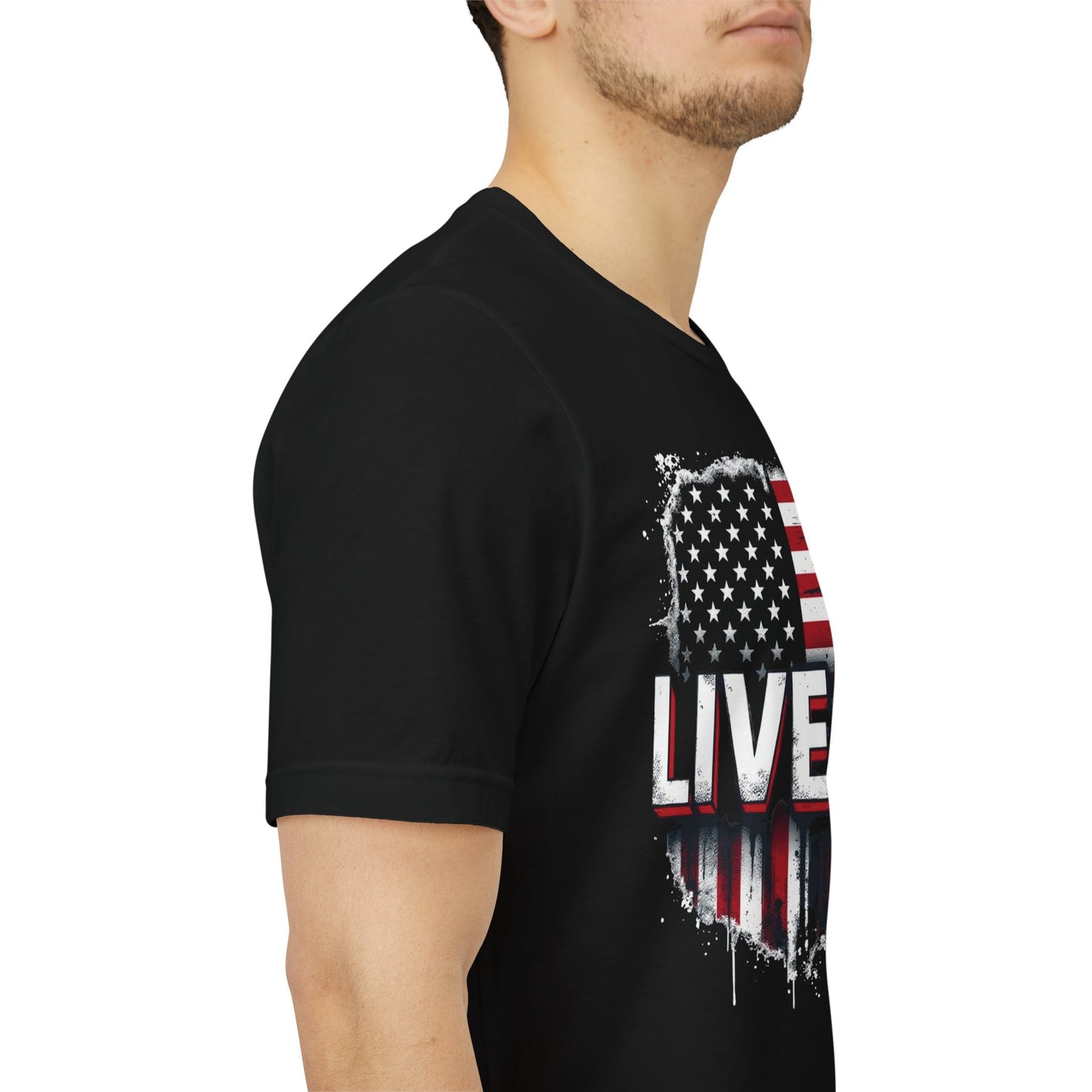LIVE FIT American Flag T-Shirt - Patriotic Fitness Tee - Distressed USA Flag Design