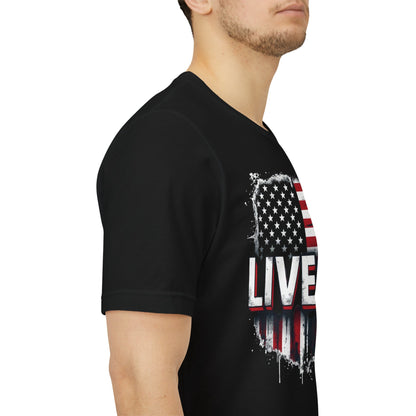LIVE FIT American Flag T-Shirt - Patriotic Fitness Tee - Distressed USA Flag Design
