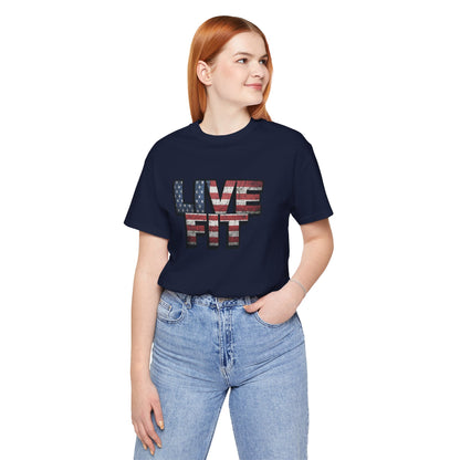 LIVE FIT Patriotic T-Shirt - American Flag Red White Blue - Unisex Fitness Tee