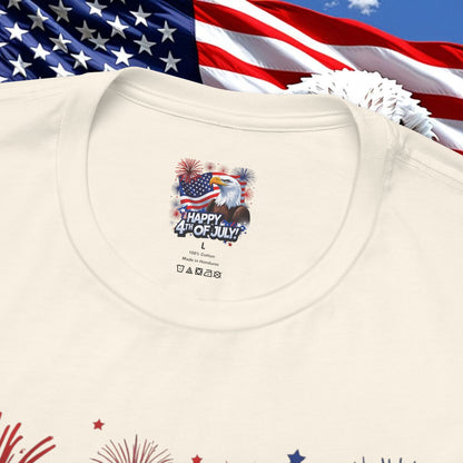 Happy 4th of July,  Print Design, Unisex T-Shirt, Patriotic Print Design, Independence Day Shirt, Red White Blue Shirt, USA Tee Gift, Gift For Her, Gift For Him, American Flag, Bald Eagle