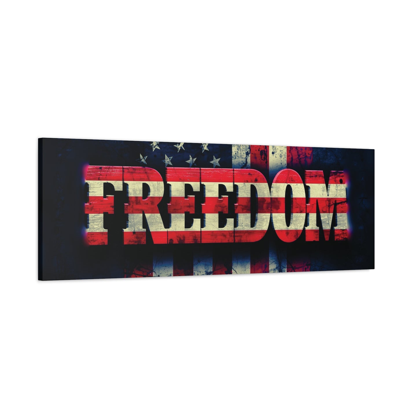 Patriotic Wall Art Print - Freedom Design Canvas Decor - American Flag Red White & Blue Artwork - Christmas Gifts - Independence Day Decoration - Home Gallery Piece -