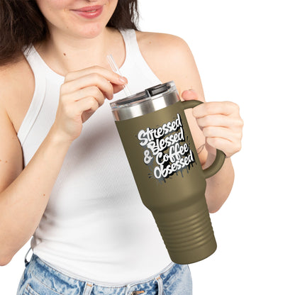 40oz. Insulated Travel Mug: Stressed Blessed, & Coffee Obsessed Print, 7 Different Color Options, Perfect Gift for Coffee Lovers, Gym Goers, Travel Enthusiasts, Holiday [...]