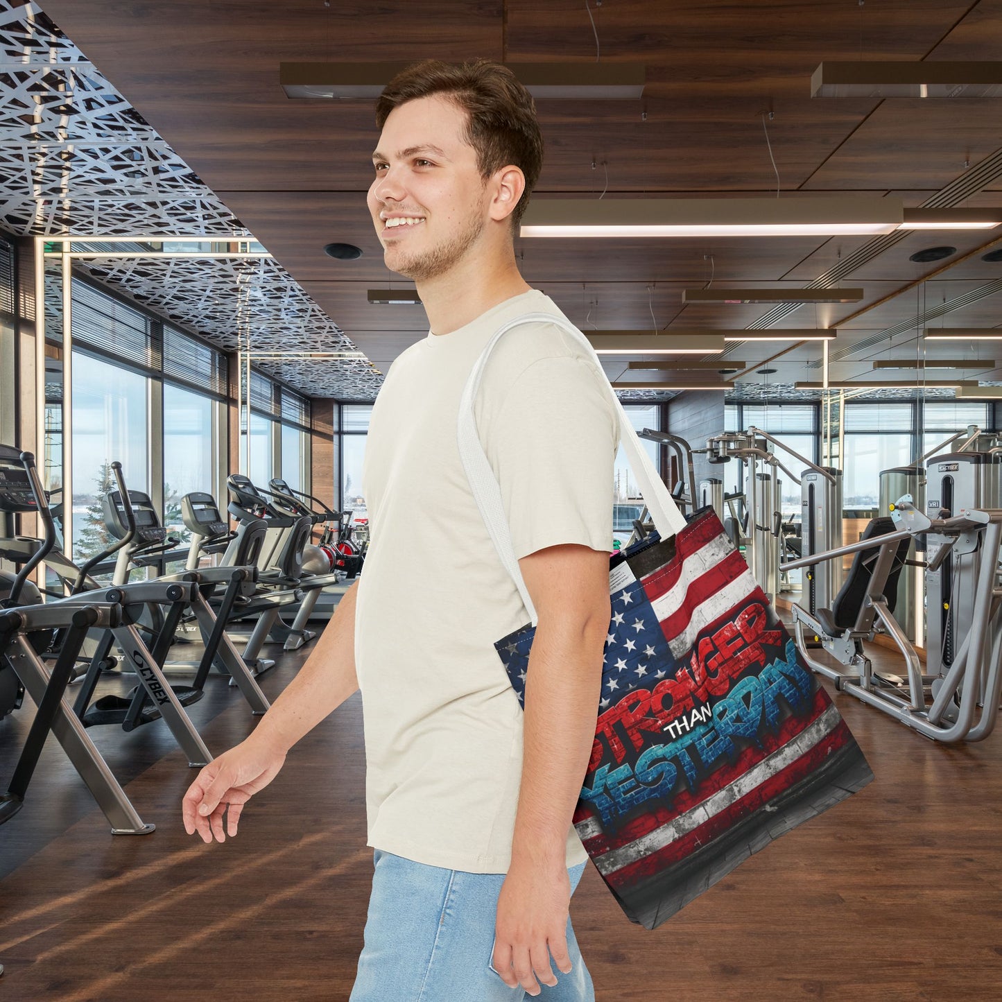 Patriotic Red White Blue Tote Bag - Stronger Than Yesterday - Perfect for Fourth of July, Gym, Beach, Shopping, Gifts