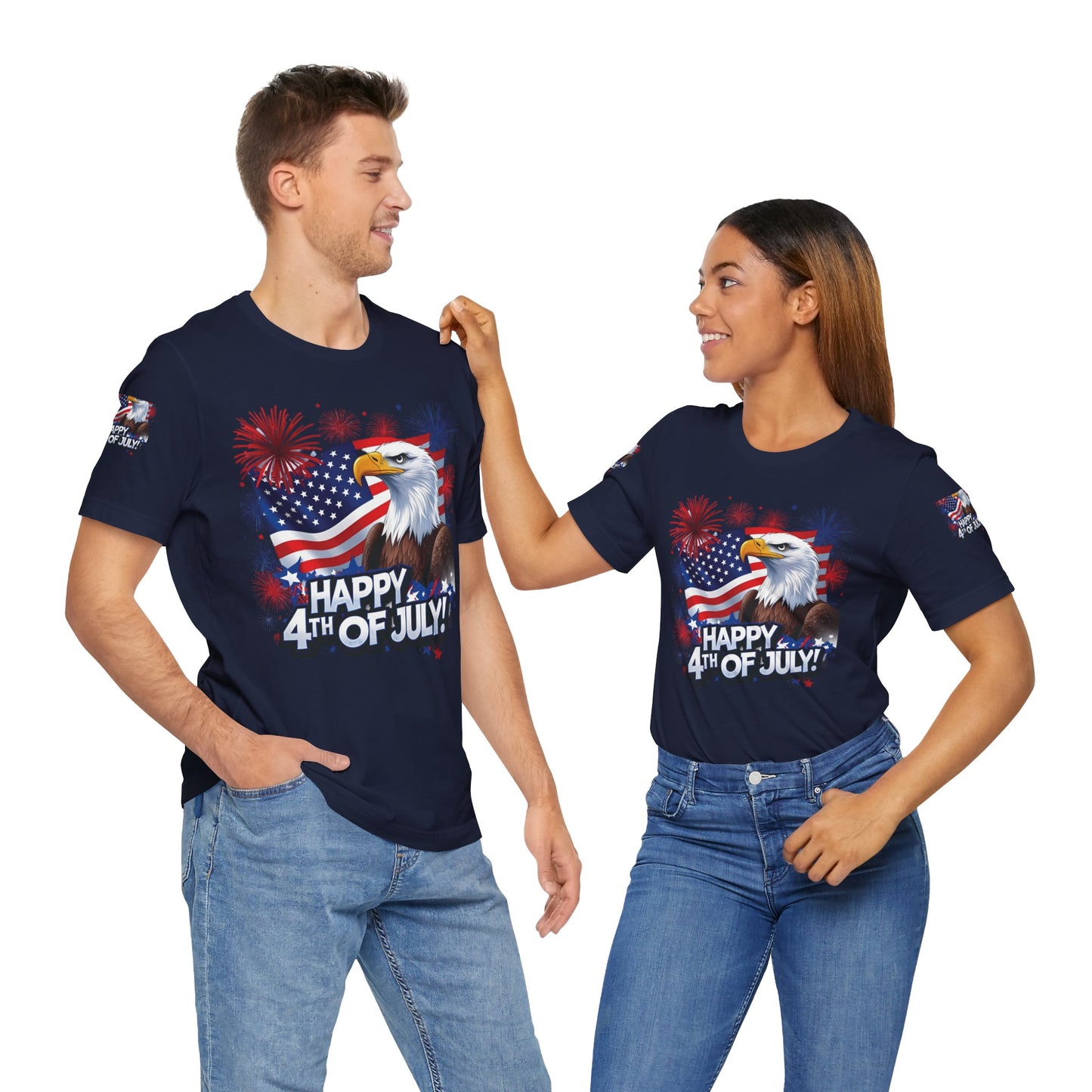 Happy 4th of July,  Print Design, Unisex T-Shirt, Patriotic Print Design, Independence Day Shirt, Red White Blue Shirt, USA Tee Gift, Gift For Her, Gift For Him, American Flag, Bald Eagle