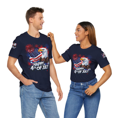 Happy 4th of July,  Print Design, Unisex T-Shirt, Patriotic Print Design, Independence Day Shirt, Red White Blue Shirt, USA Tee Gift, Gift For Her, Gift For Him, American Flag, Bald Eagle