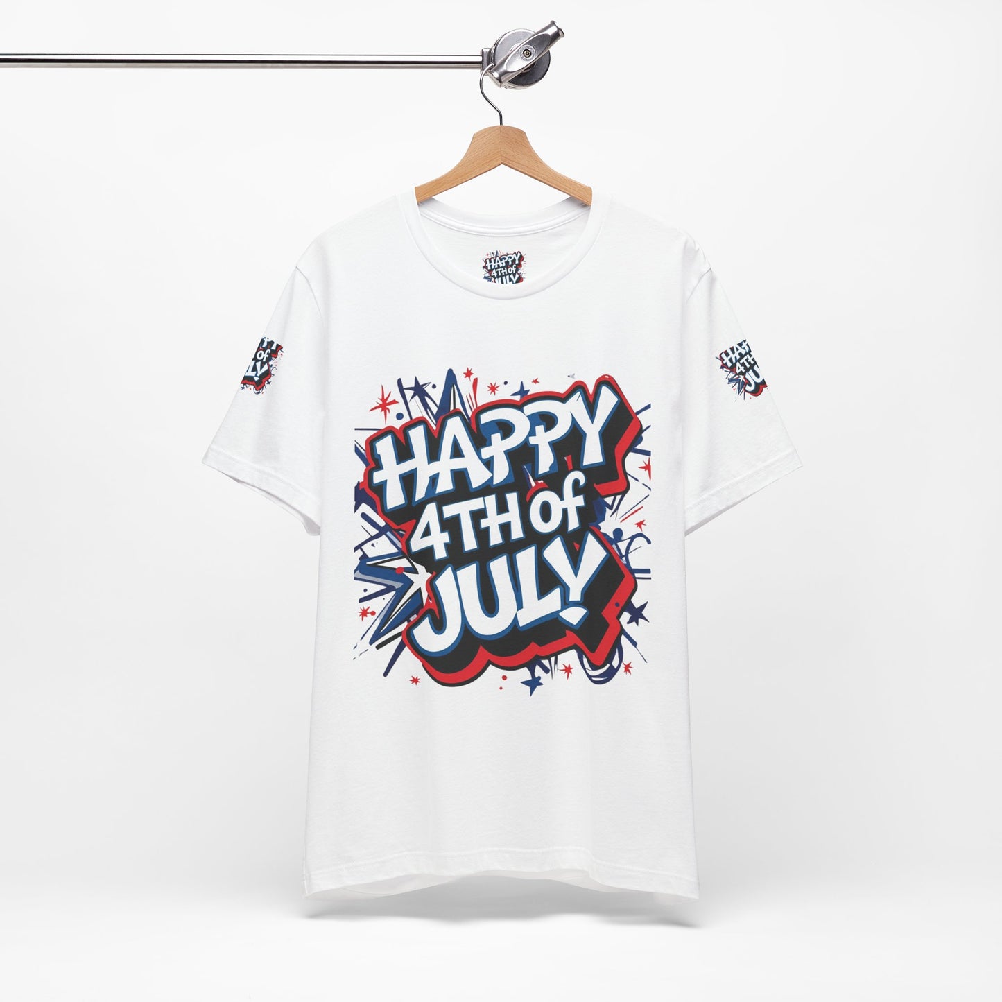 Happy 4th Of July Unisex Jersey Short Sleeve Tee, Independence Day T-Shirt, Patriotic Shirt, Red White Blue Tee, USA Celebration Top