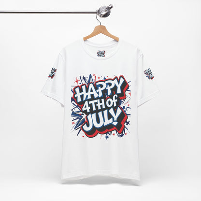 Happy 4th Of July Unisex Jersey Short Sleeve Tee, Independence Day T-Shirt, Patriotic Shirt, Red White Blue Tee, USA Celebration Top