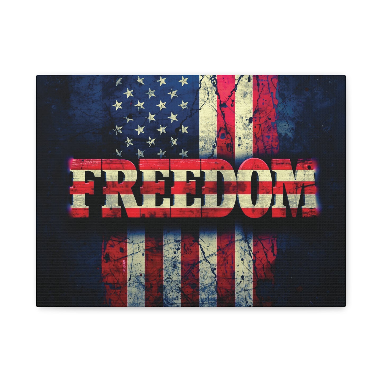 Patriotic Wall Art Print - Freedom Design Canvas Decor - American Flag Red White & Blue Artwork - Christmas Gifts - Independence Day Decoration - Home Gallery Piece -