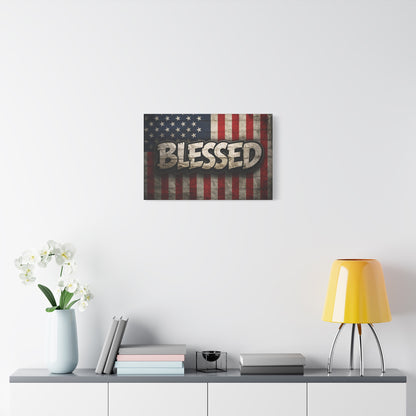 Blessed American Flag Canvas Wall Art, Patriotic Home Decor, Inspirational Gift, Rustic Wall Decor, Americana Artwork