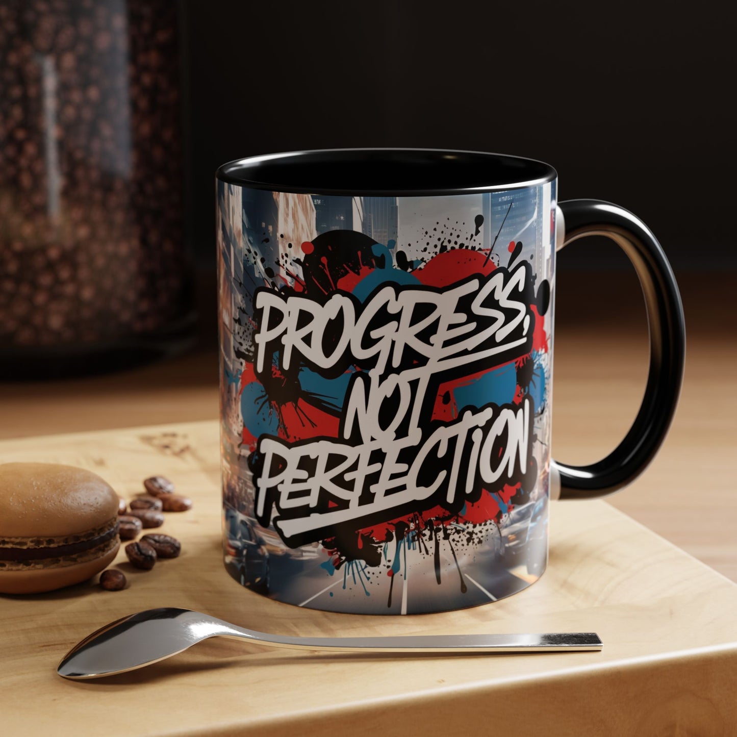 Progress Not Perfection! Graffiti Style Mug - Vibrant Design - 11oz/15oz - 8 Colors