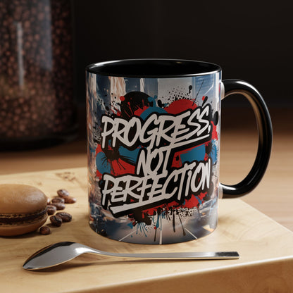 Progress Not Perfection! Graffiti Style Mug - Vibrant Design - 11oz/15oz - 8 Colors