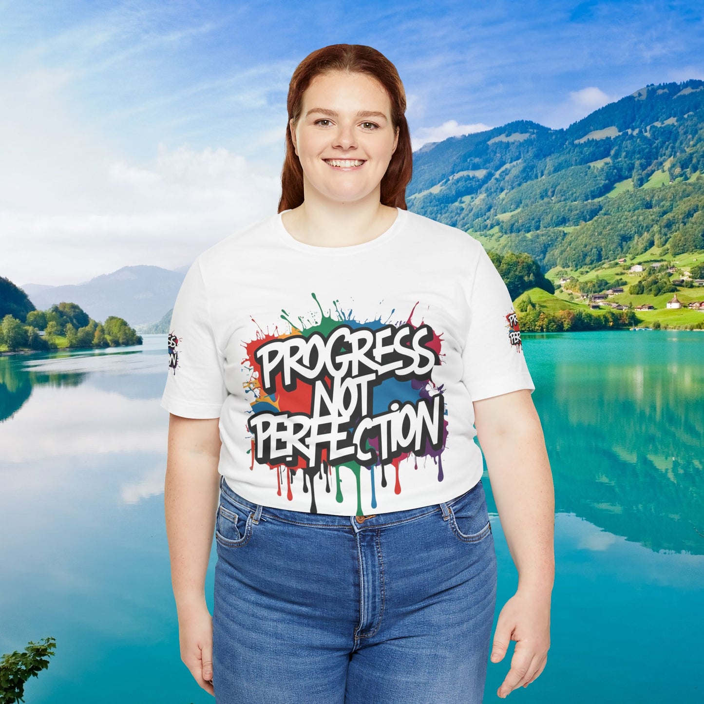 💥 Vibrant   💥   Eye-catching   💥   Motivational    💥 All  Over Print   💥 Unisex T-shirt  💥   Progress  Not  Perfection   💥  Art-Inspired   💥  Apparel  💥  Sizes  XS  x  4XL 💥