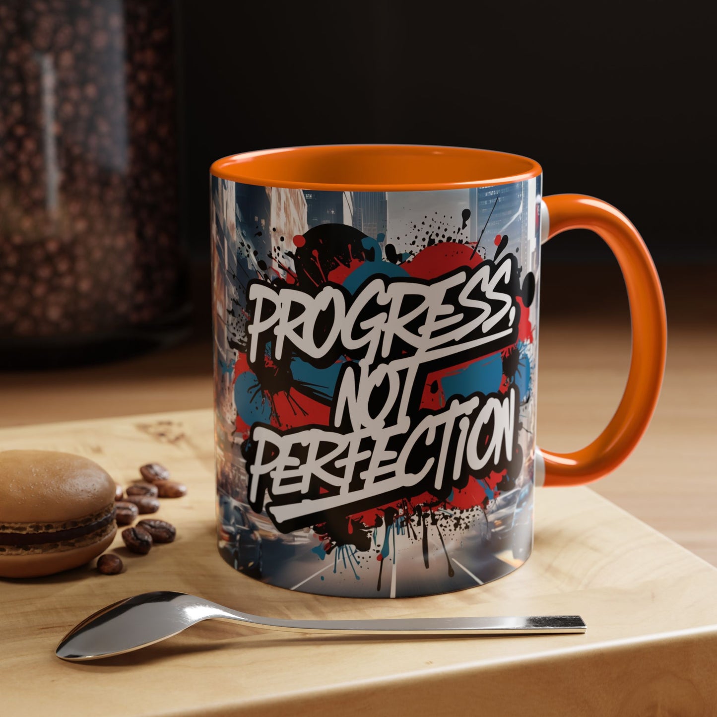 Progress Not Perfection! Graffiti Style Mug - Vibrant Design - 11oz/15oz - 8 Colors