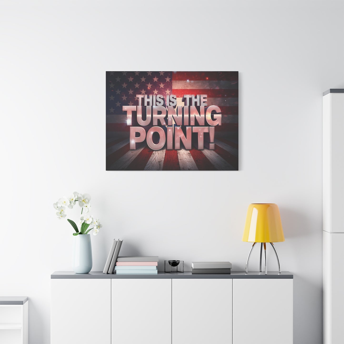 Gallery Wrapped Canvas Wall Art - Charlie Kirk Inspired - This Is The Turning Point! - Red White Blue - American Flag Backdrop Design - Multiple Sizes -