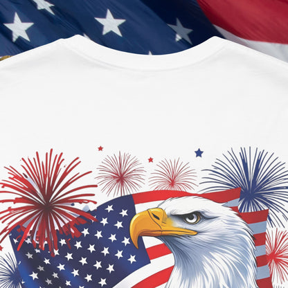 Happy 4th of July,  Print Design, Unisex T-Shirt, Patriotic Print Design, Independence Day Shirt, Red White Blue Shirt, USA Tee Gift, Gift For Her, Gift For Him, American Flag, Bald Eagle