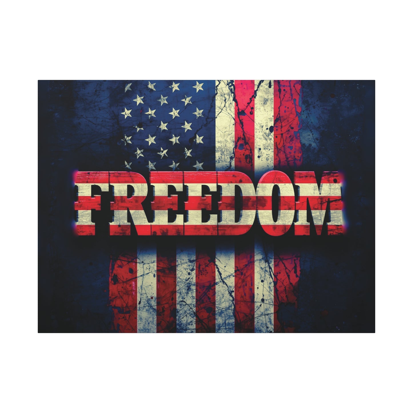 Patriotic Wall Art Print - Freedom Design Canvas Decor - American Flag Red White & Blue Artwork - Christmas Gifts - Independence Day Decoration - Home Gallery Piece -
