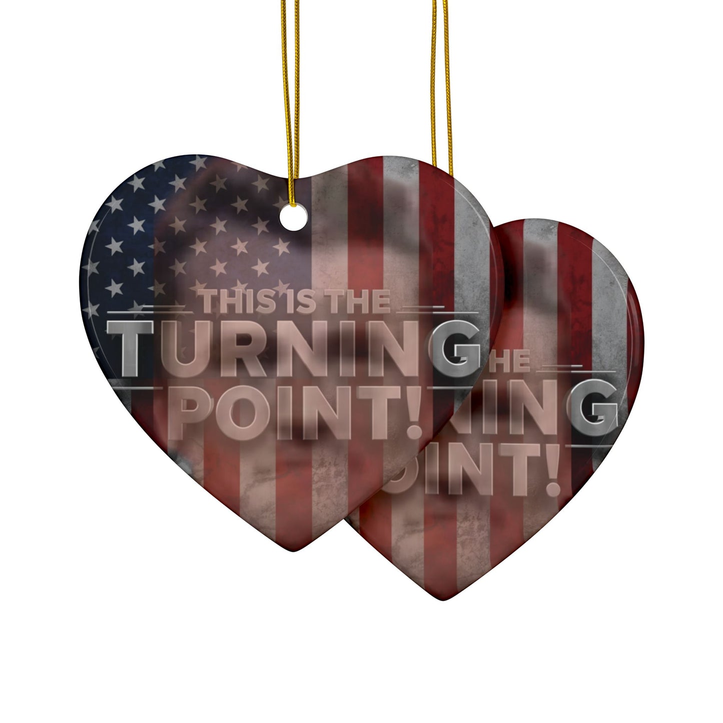 Patriotic Ceramic Ornaments - Charlie Kirk Inspired - This Is The Turning Point! - American Flag Backdrop