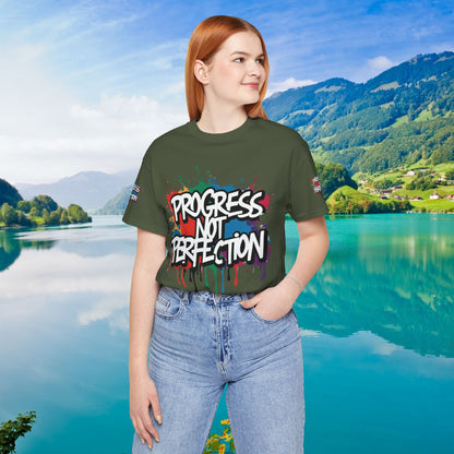 💥 Vibrant   💥   Eye-catching   💥   Motivational    💥 All  Over Print   💥 Unisex T-shirt  💥   Progress  Not  Perfection   💥  Art-Inspired   💥  Apparel  💥  Sizes  XS  x  4XL 💥
