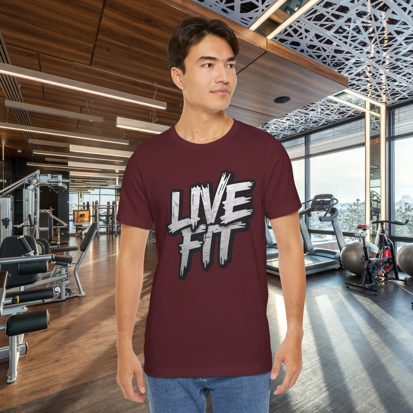 LIVE FIT Unisex Jersey Tee - Fitness Shirt - XS - 4XL -  Workout Apparel -  Motivational T-Shirt - Casual Wear - Gift for Fitness Enthusiasts