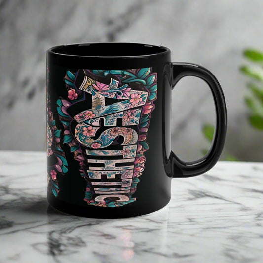 Stylish  Aesthetic  Floral  Black  Ceramic  Coffee  Mug - 11oz  Inspirational  Drinkware